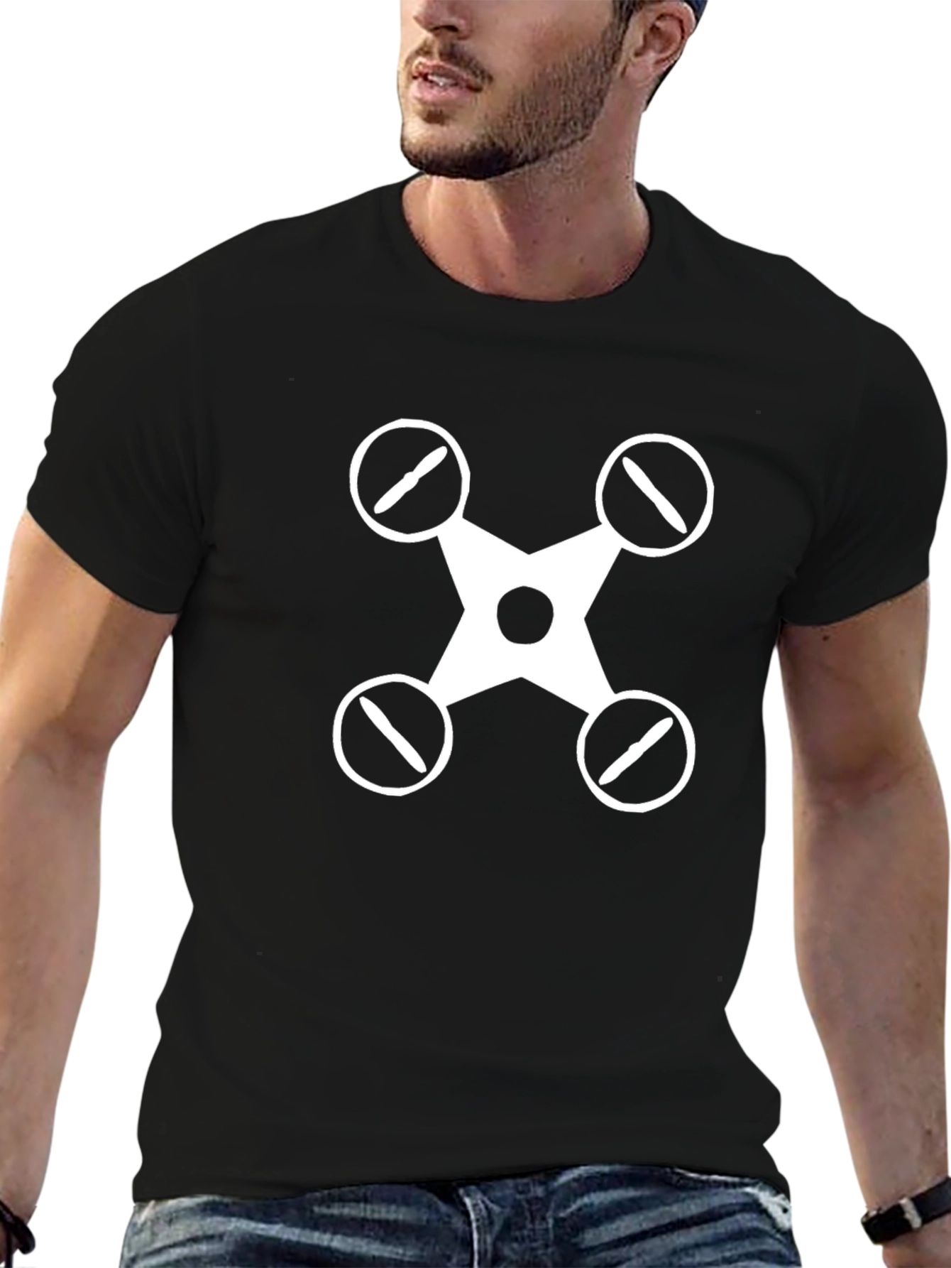 Drone Graphic Tee - Black Cotton Casual Shirt