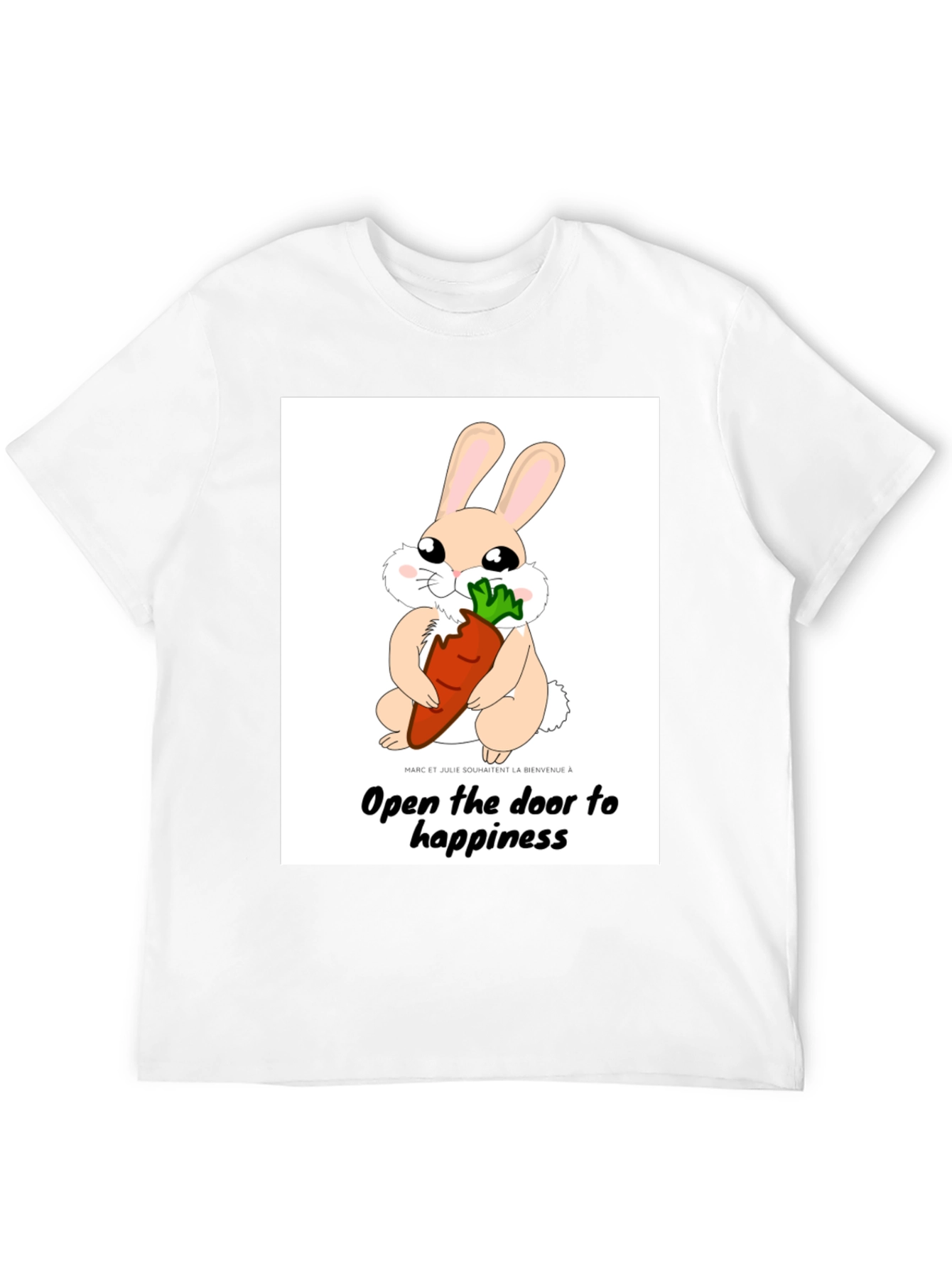 Cute Bunny Carrot Graphic Black T-Shirt