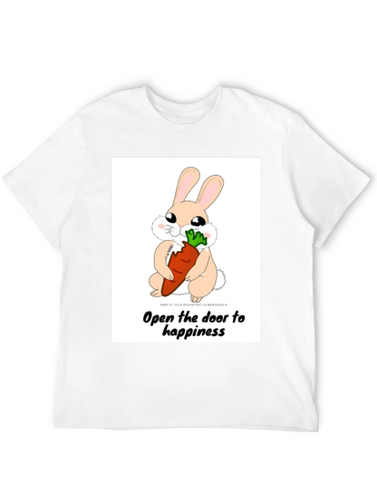 Cute Bunny Carrot Graphic Black T-Shirt