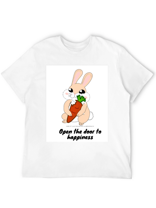Cute Bunny Carrot Graphic Black T-Shirt
