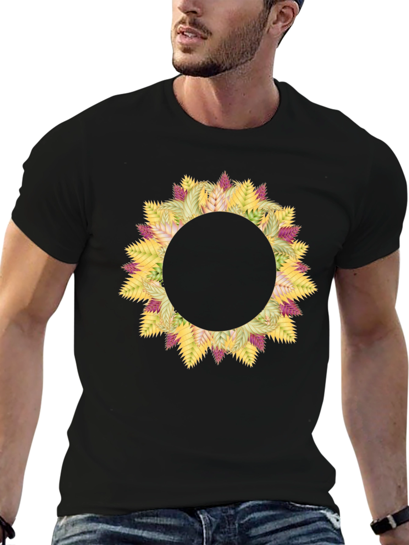 Floral Wreath Graphic Black T-Shirt