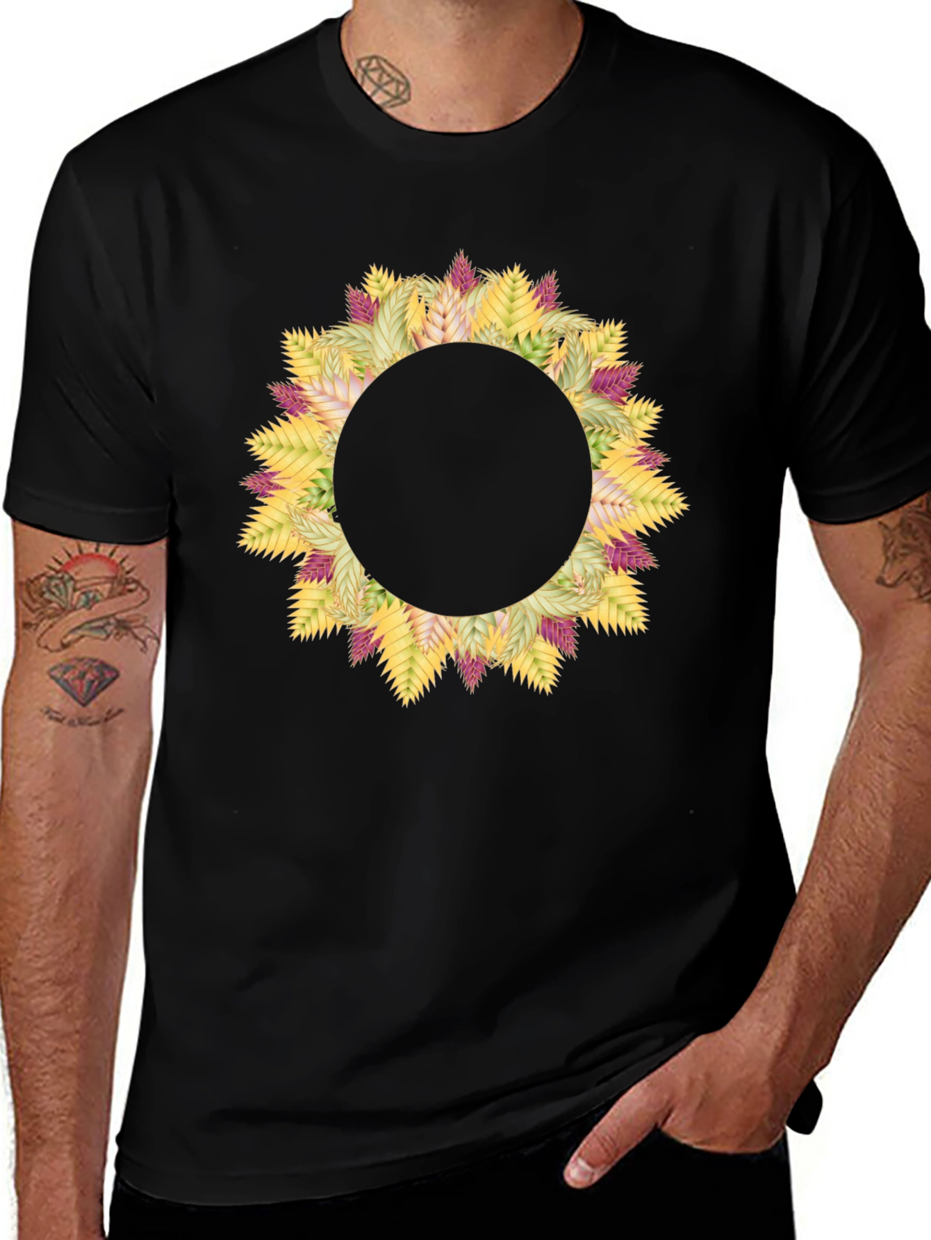Floral Wreath Graphic Black T-Shirt