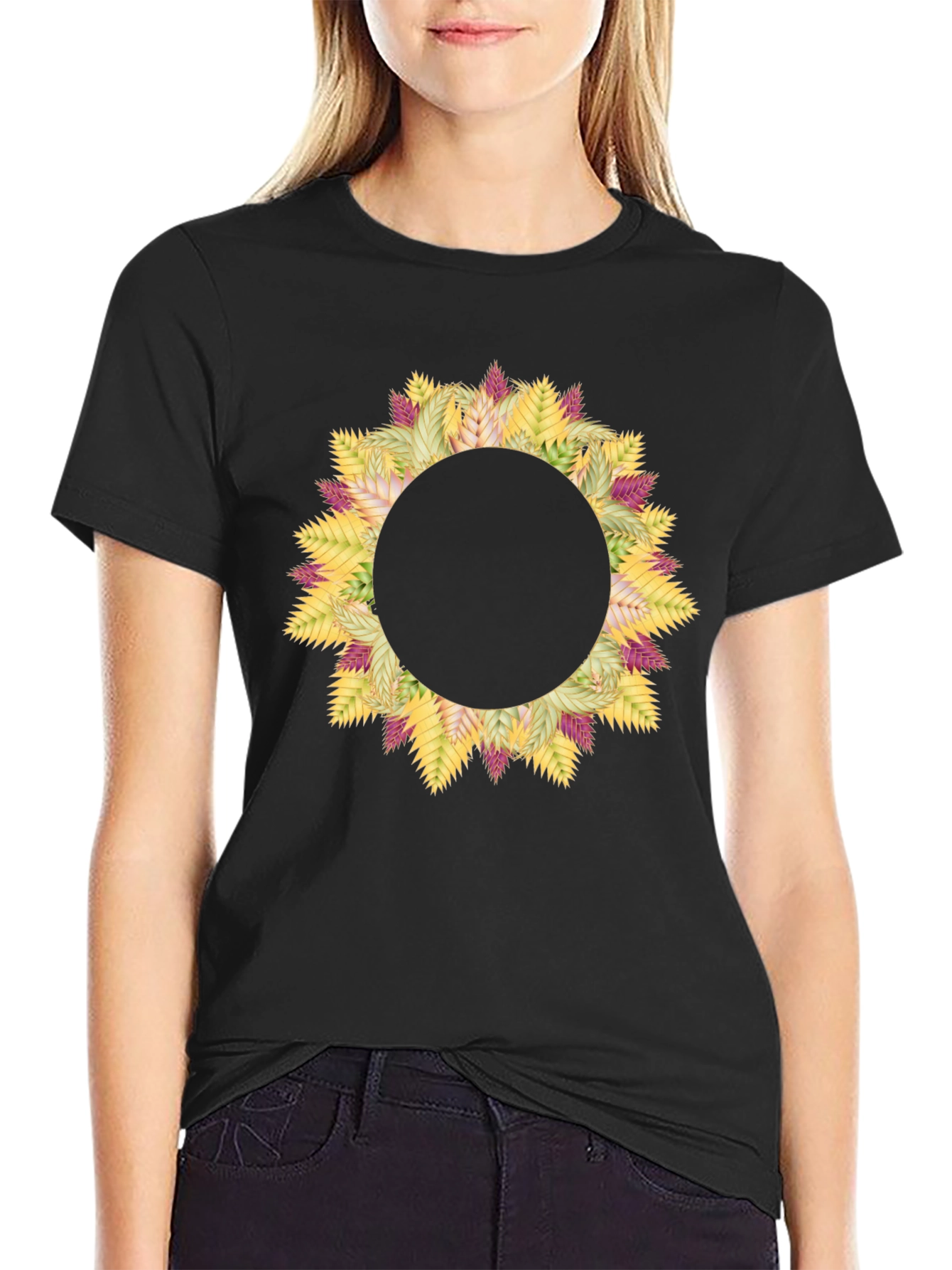 Floral Wreath Graphic Black T-Shirt