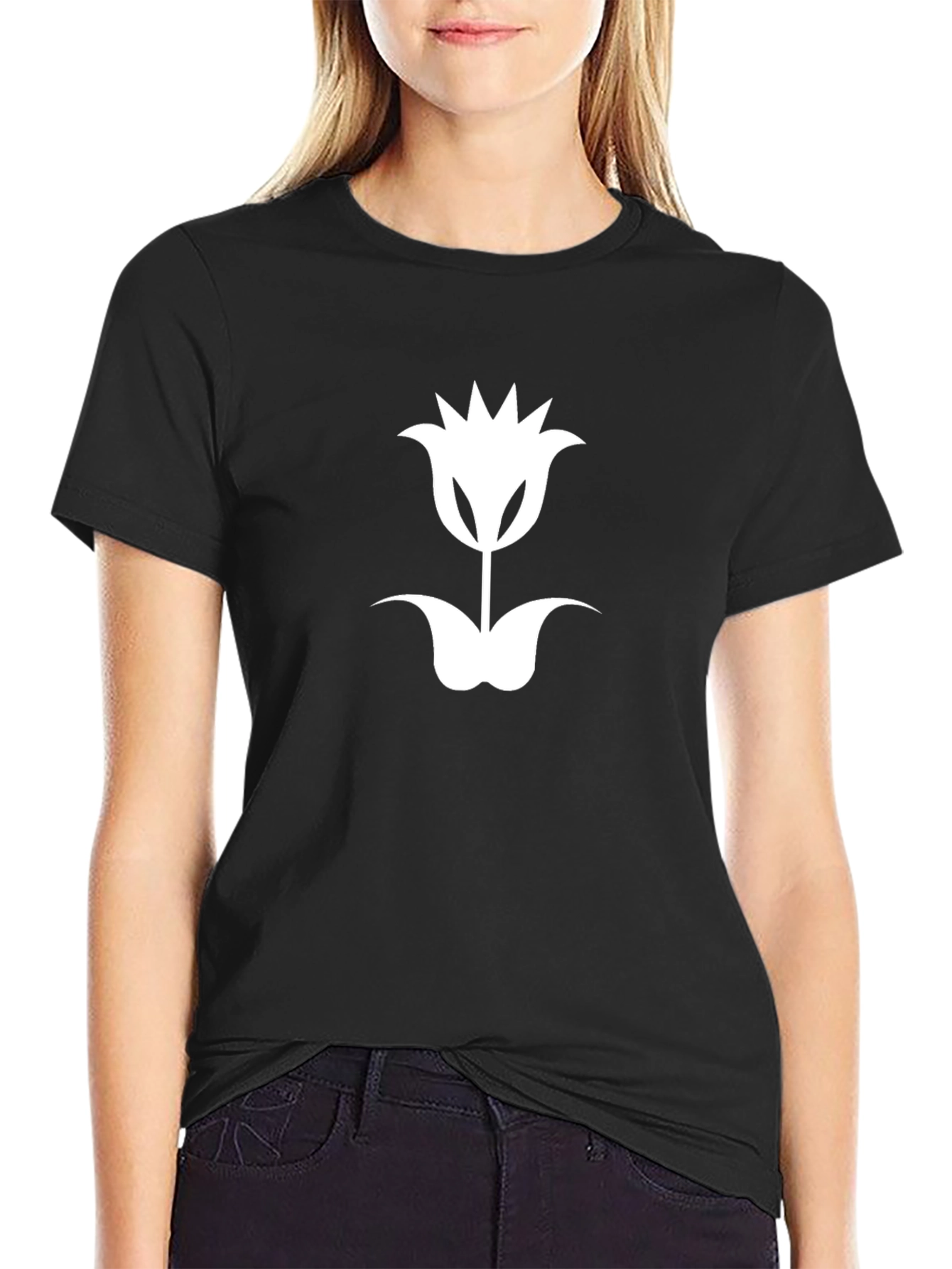 Tulip Graphic Tee - Modern Black Cotton T-Shirt