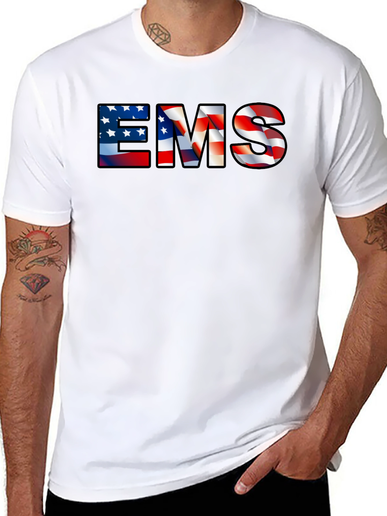 EMS American Flag Patriotic Graphic T-Shirt
