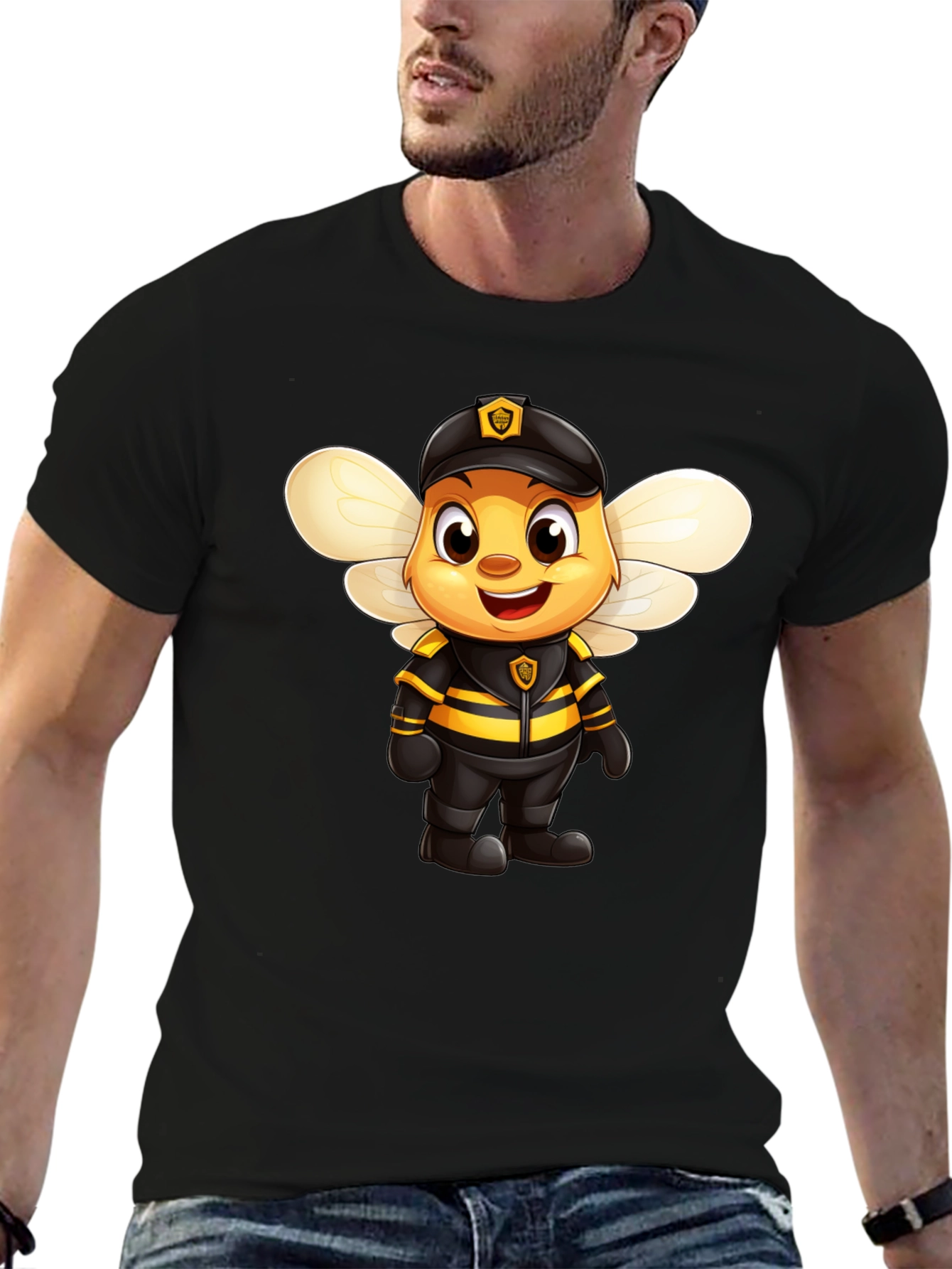 Cartoon Bee Police Officer Graphic Tee