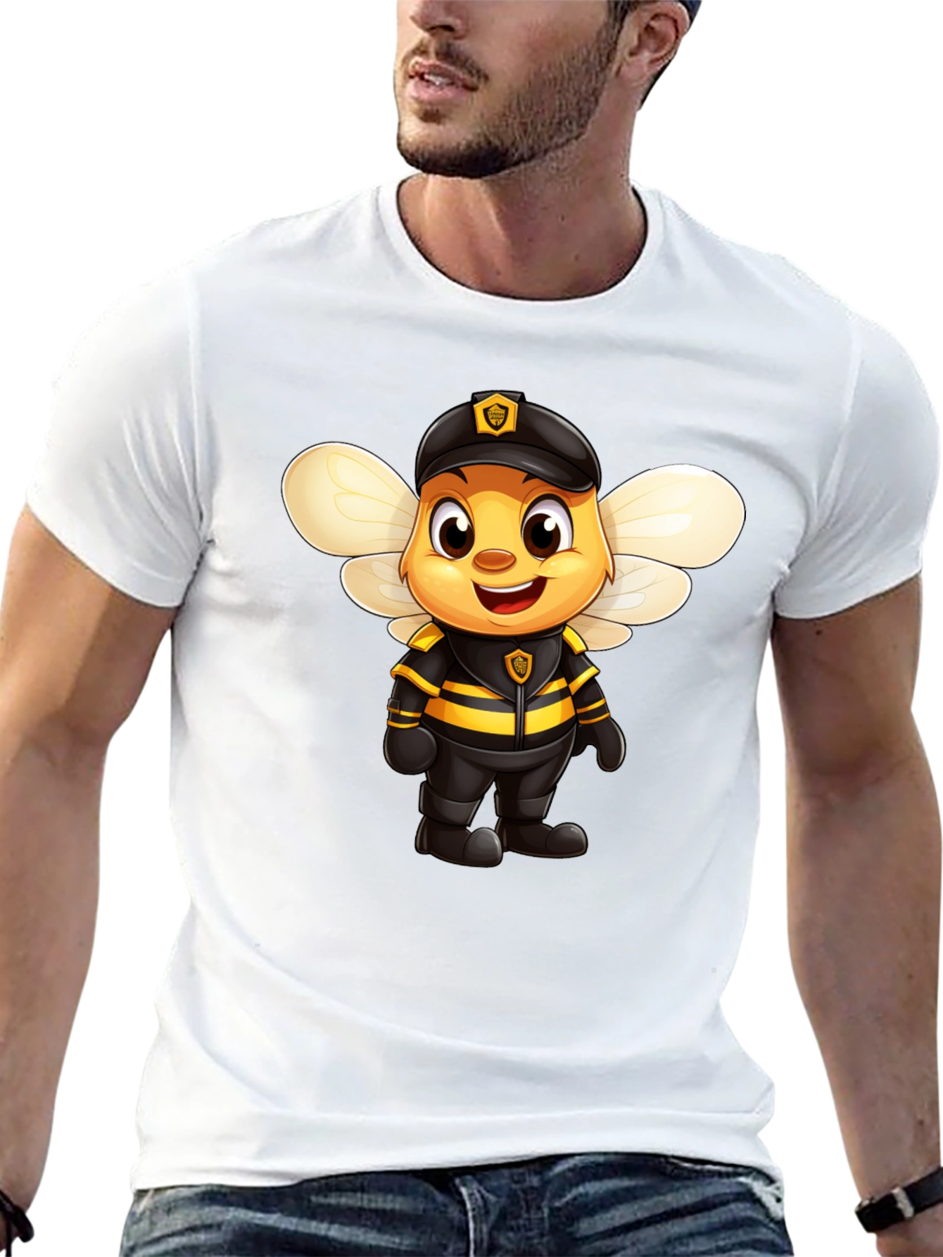 Cartoon Bee Police Officer Graphic Tee