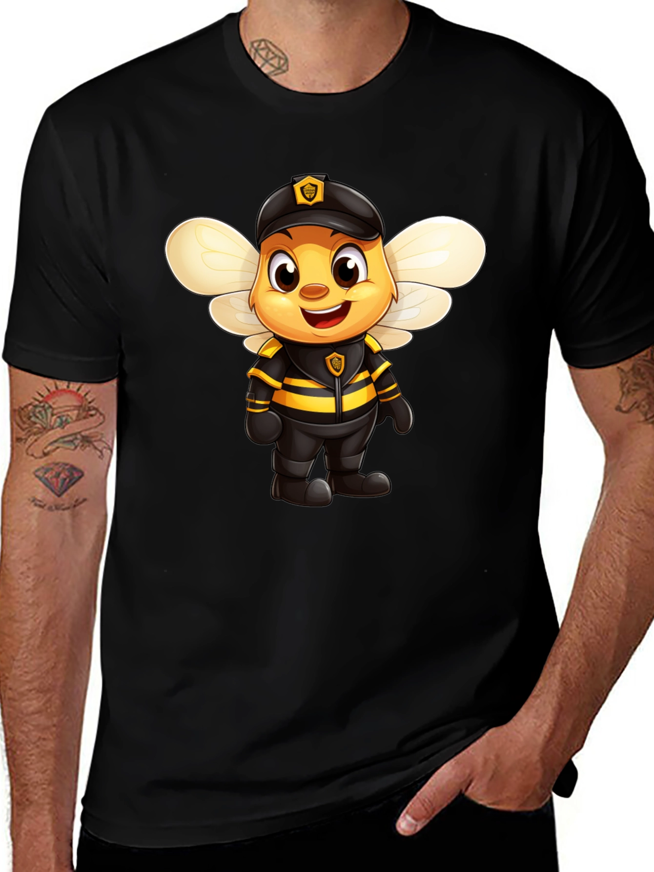 Cartoon Bee Police Officer Graphic Tee