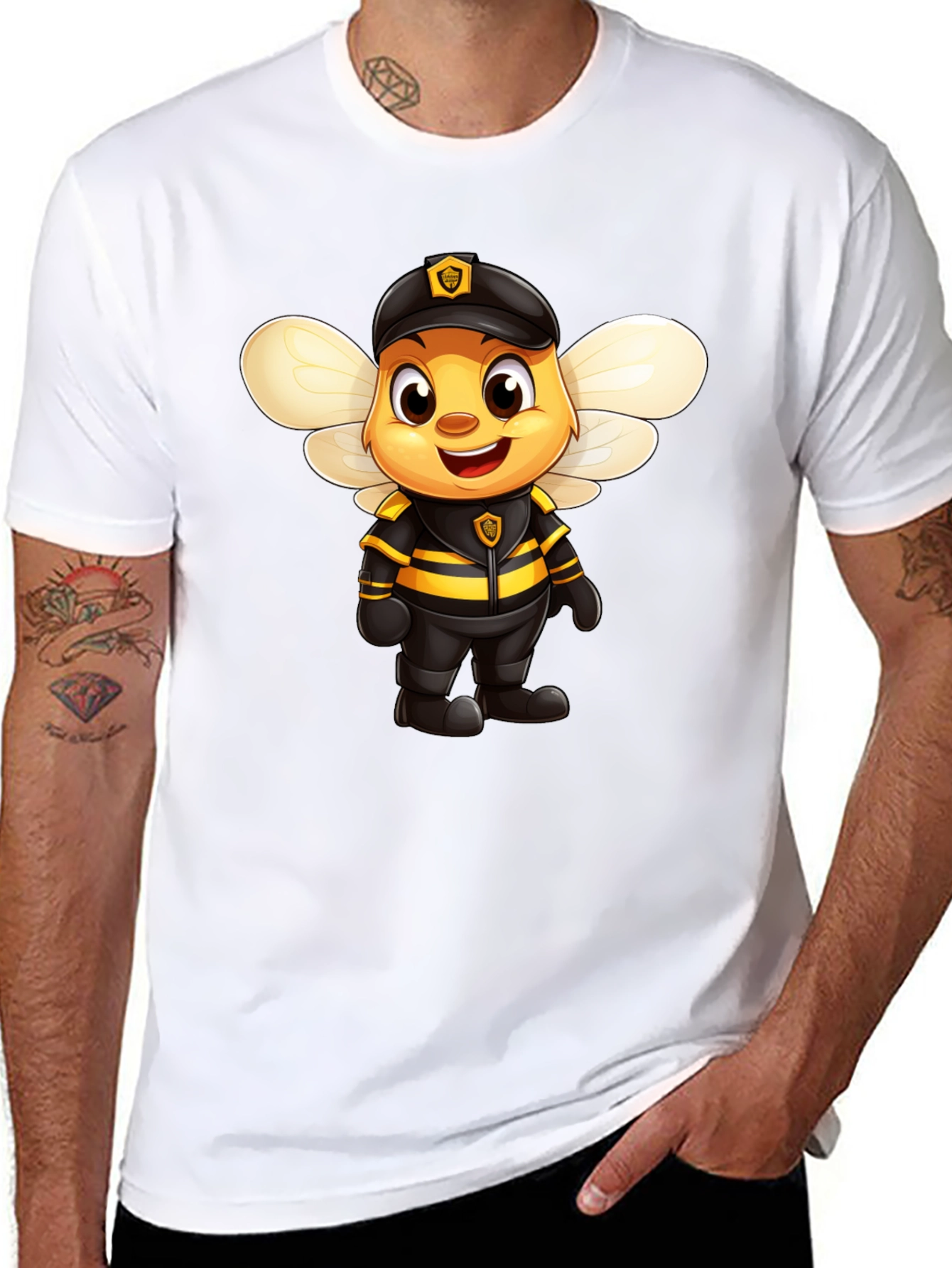Cartoon Bee Police Officer Graphic Tee