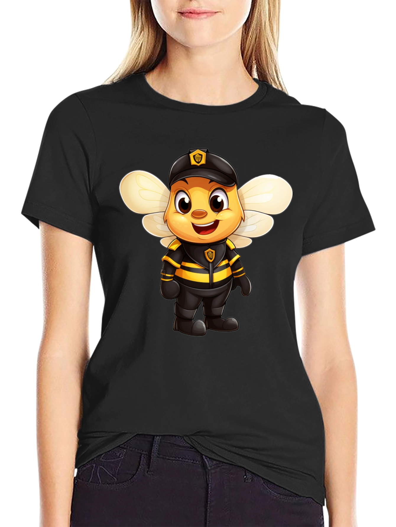 Cartoon Bee Police Officer Graphic Tee
