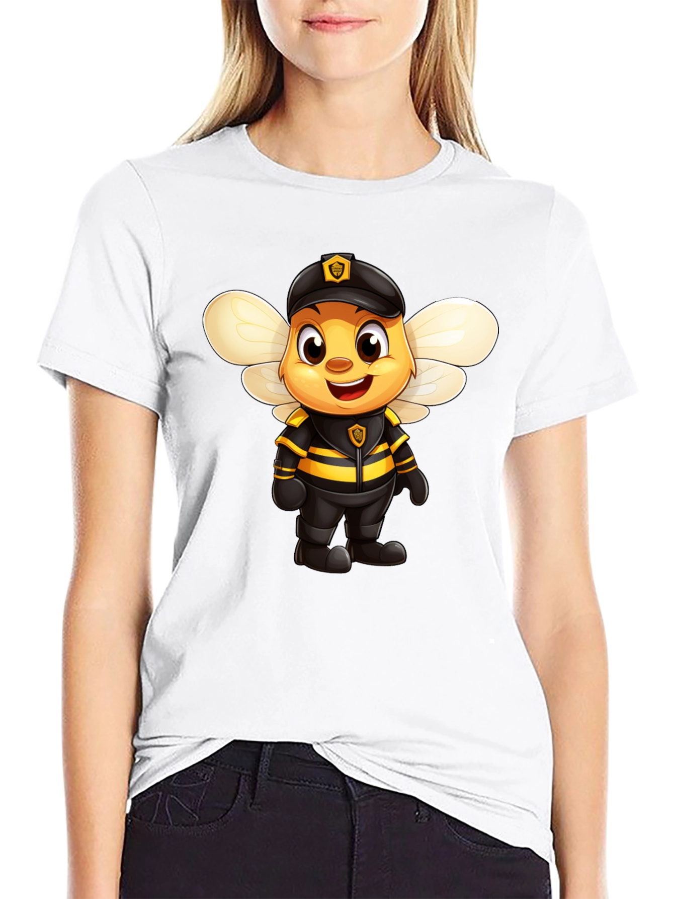 Cartoon Bee Police Officer Graphic Tee