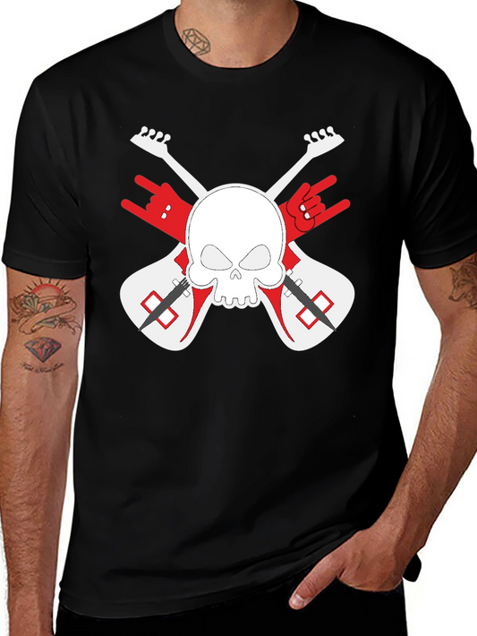 Rock On! Skull & Guitars Black Graphic T-Shirt