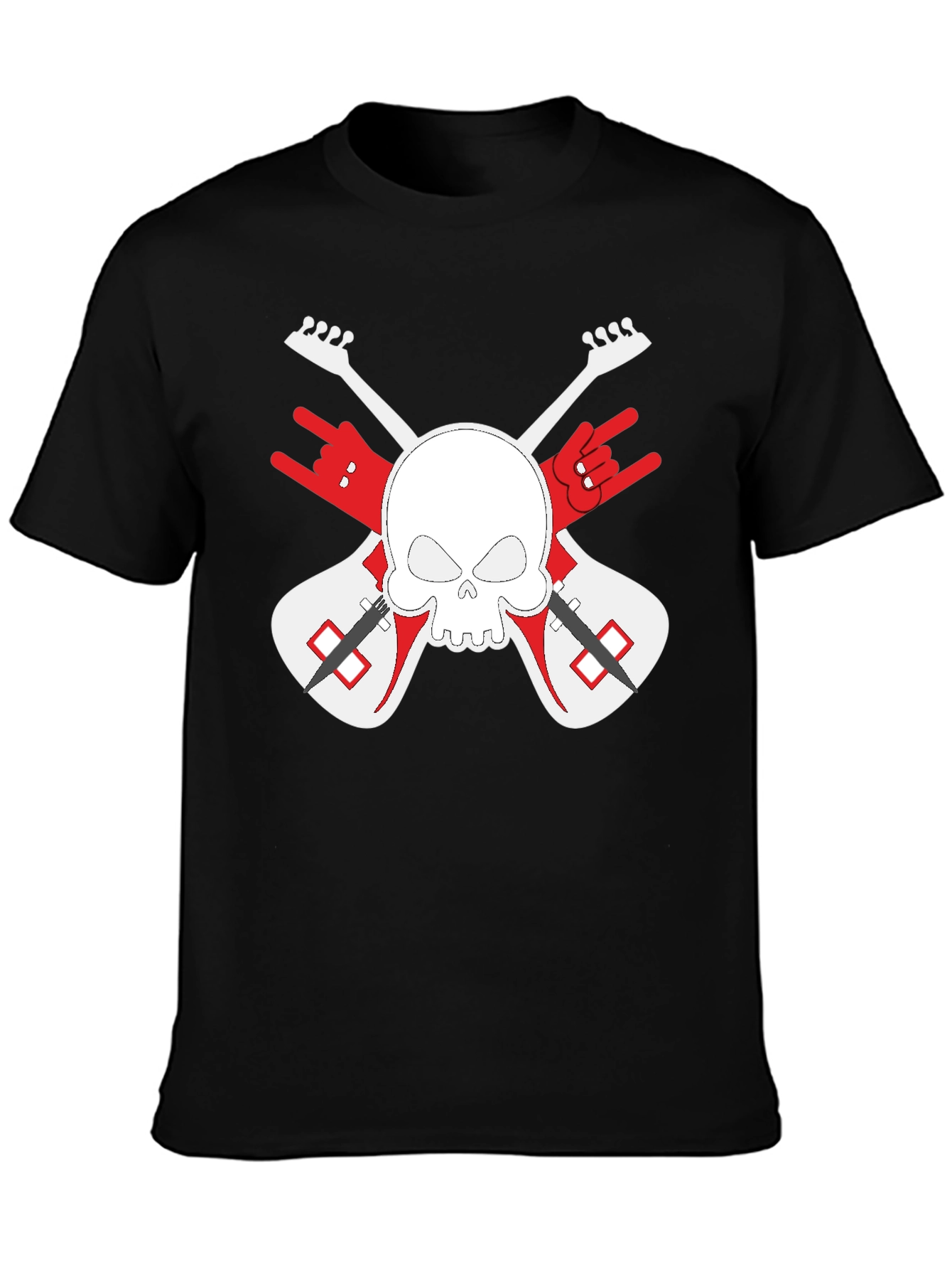 Rock On! Skull & Guitars Black Graphic T-Shirt