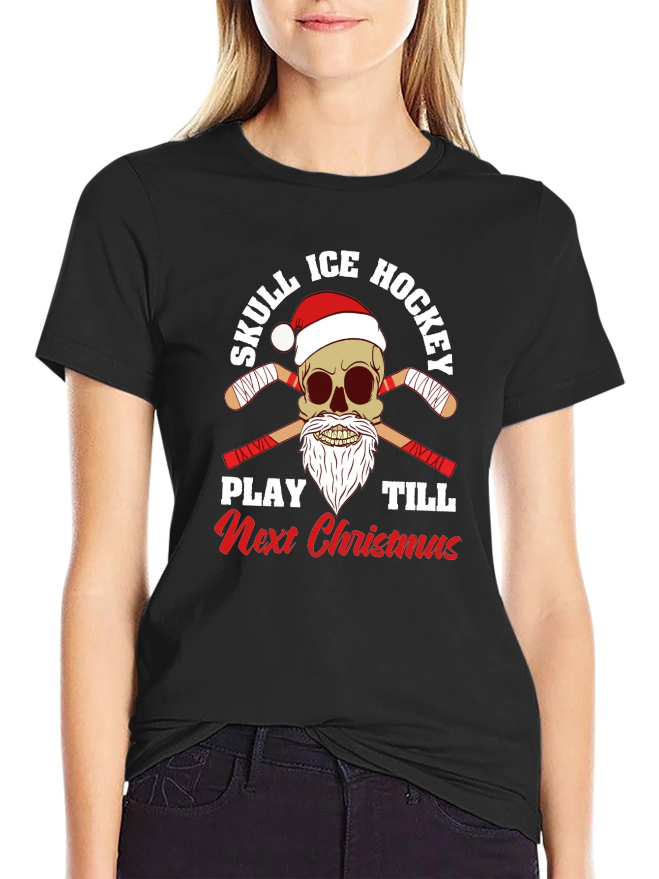 Skull Ice Hockey Christmas T-Shirt