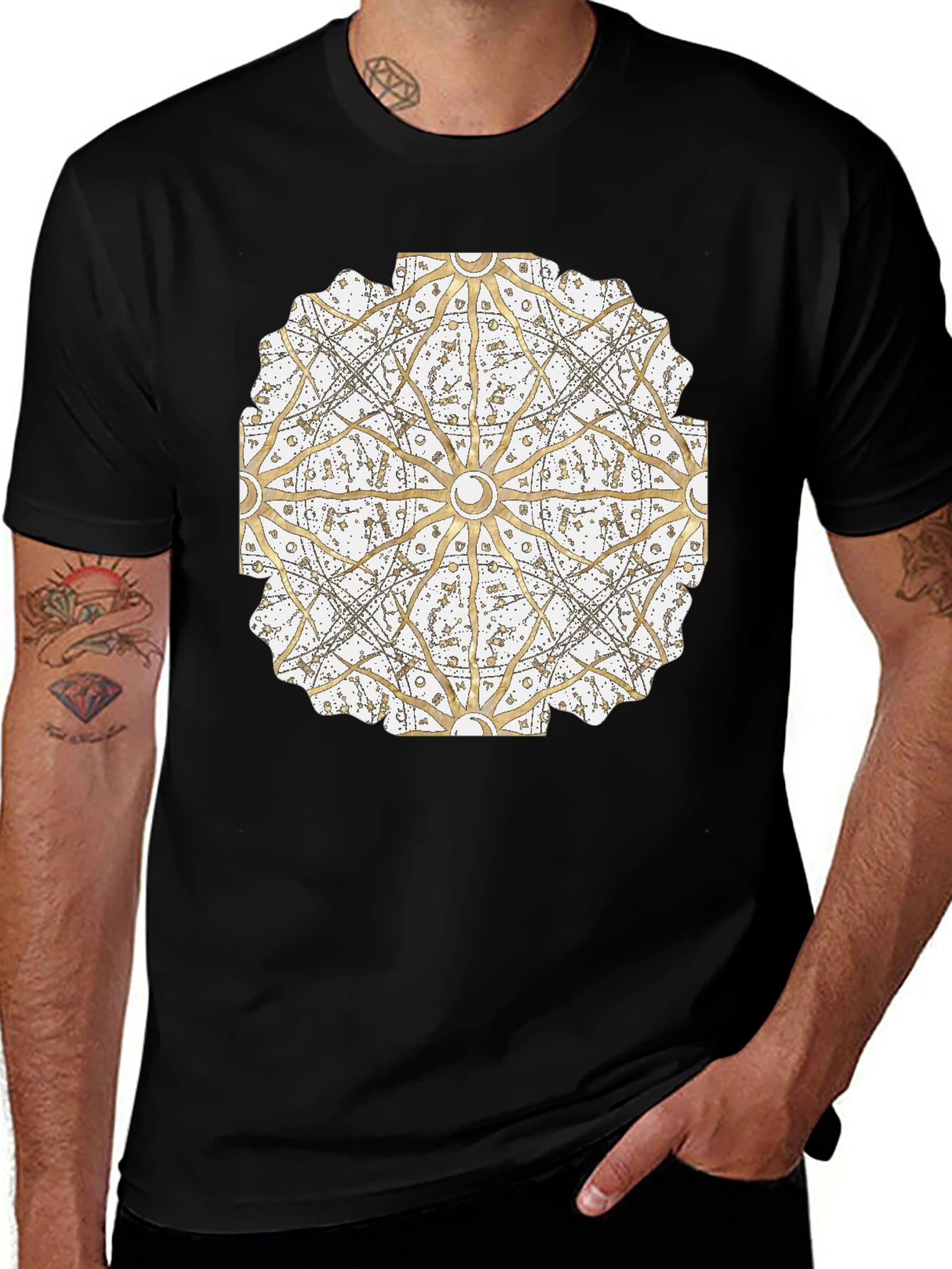 Geometric Mandala Print Black T-Shirt