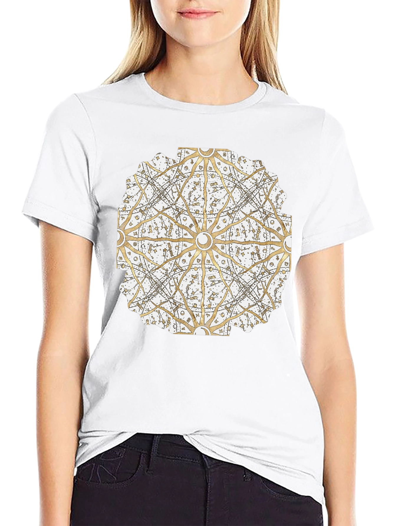 Geometric Mandala Print Black T-Shirt
