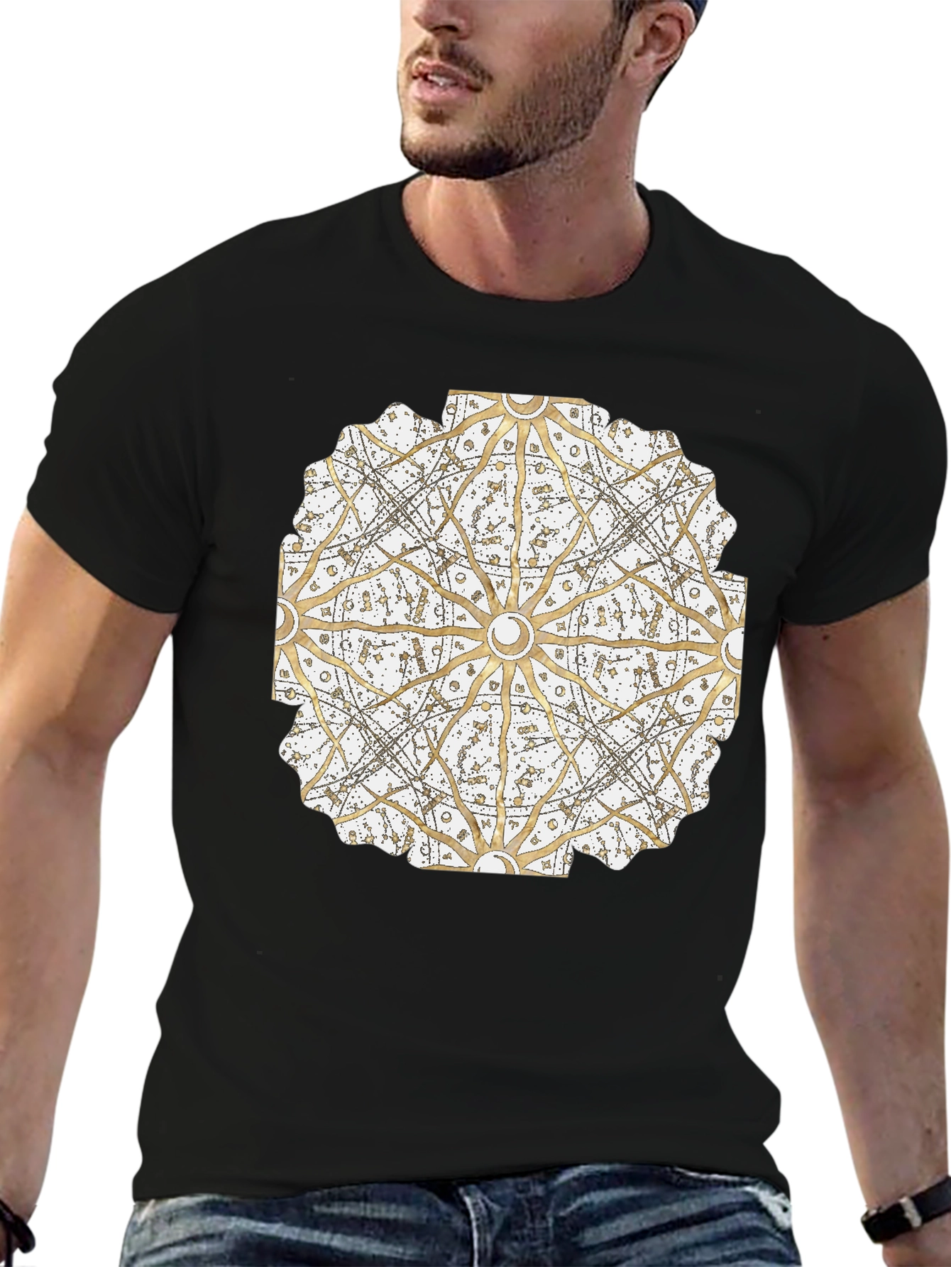 Geometric Mandala Print Black T-Shirt