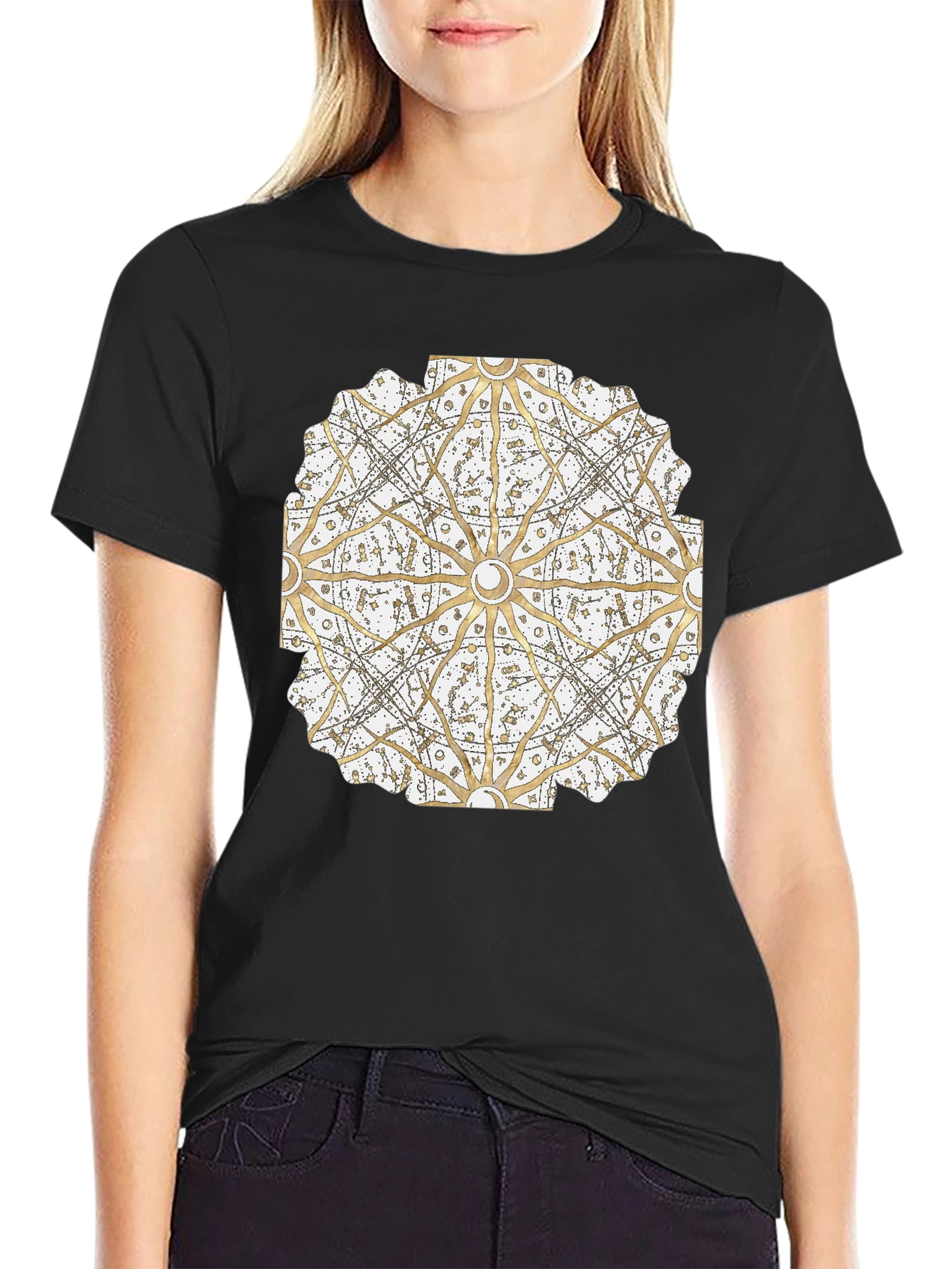 Geometric Mandala Print Black T-Shirt