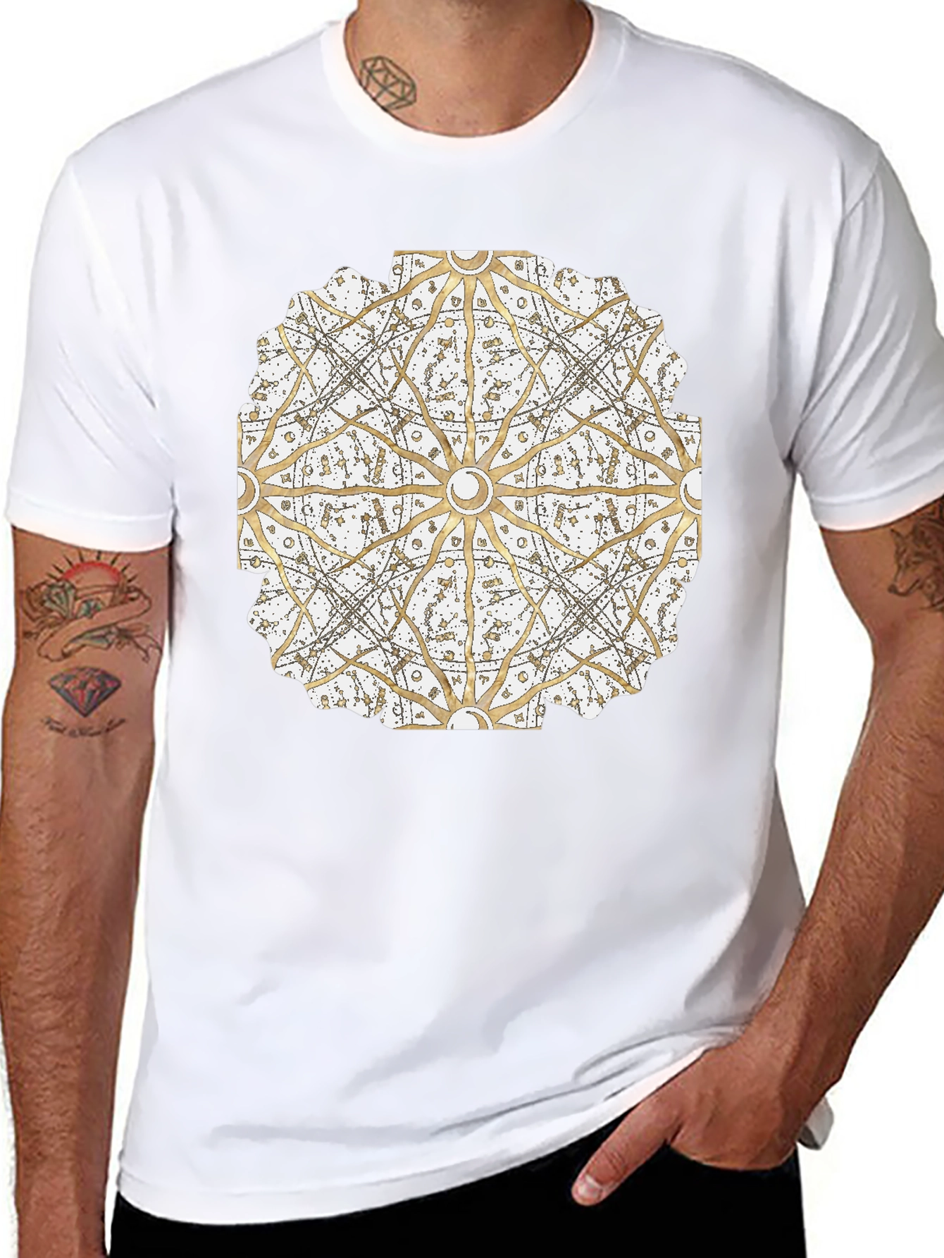 Geometric Mandala Print Black T-Shirt