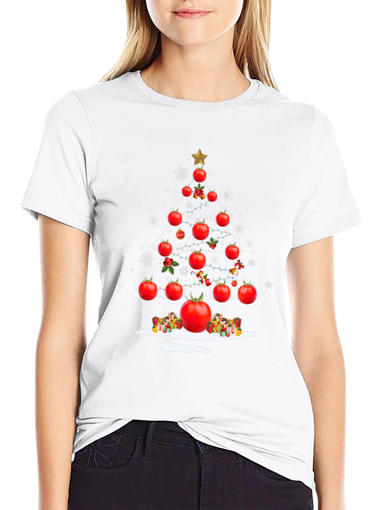 Tomato Christmas Tree T-Shirt - Festive Foodie Apparel