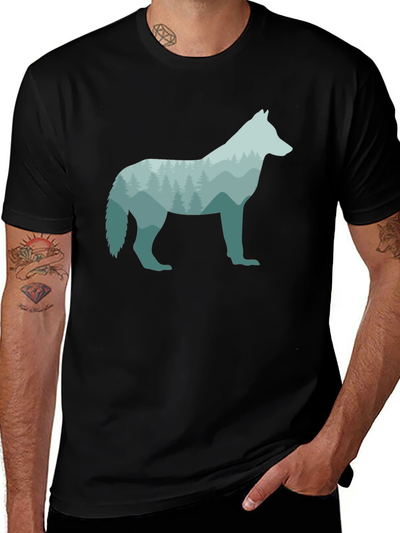 Wolf Silhouette Graphic Black T-Shirt