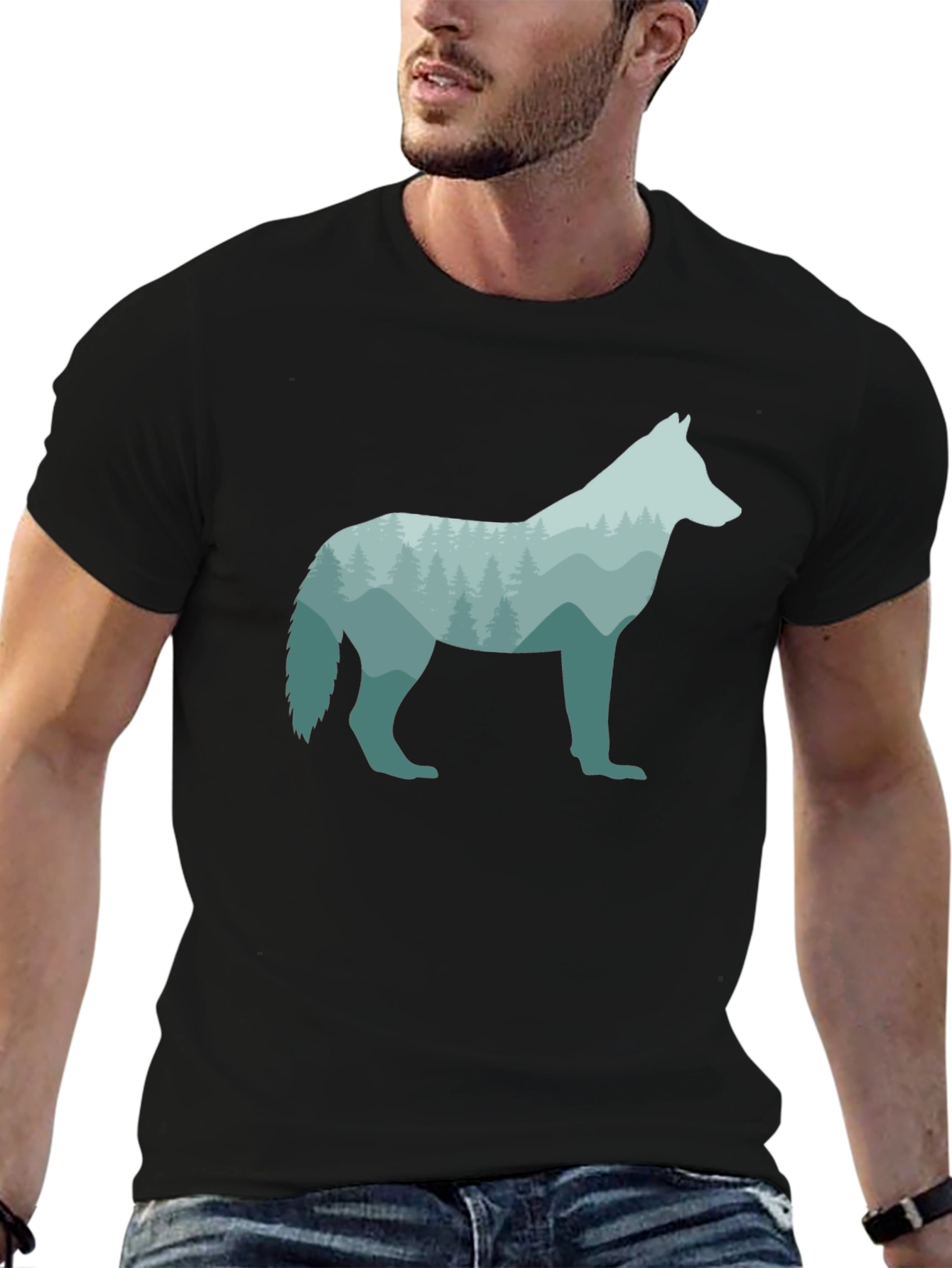 Wolf Silhouette Graphic Black T-Shirt