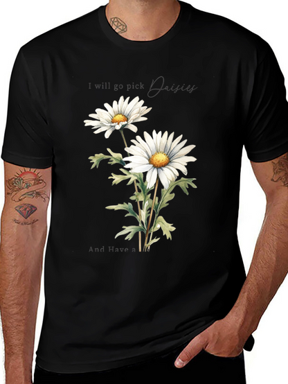 Daisy Flower Graphic Tee - Soft Cotton Black T-Shirt