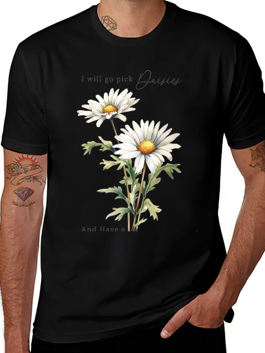 Daisy Flower Graphic Tee - Soft Cotton Black T-Shirt