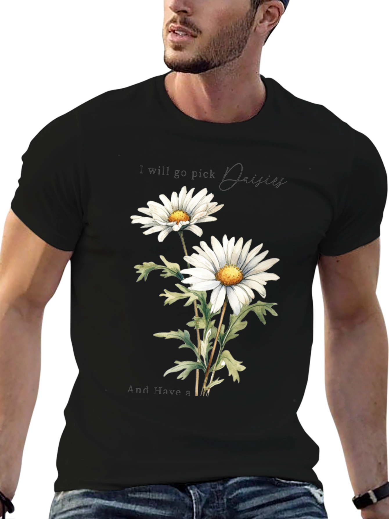 Daisy Flower Graphic Tee - Soft Cotton Black T-Shirt