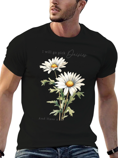 Daisy Flower Graphic Tee - Soft Cotton Black T-Shirt
