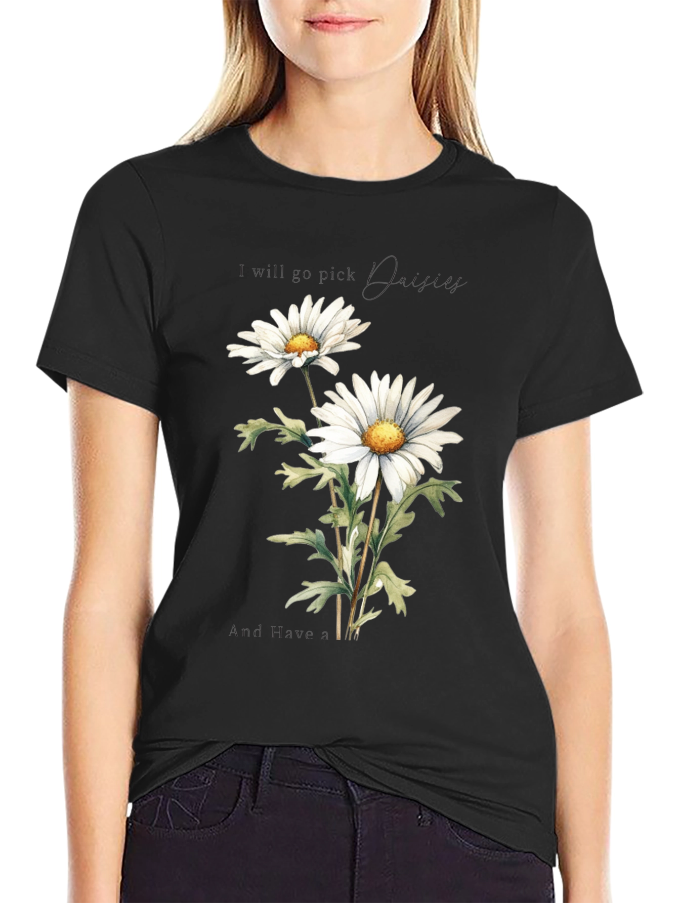 Daisy Flower Graphic Tee - Soft Cotton Black T-Shirt