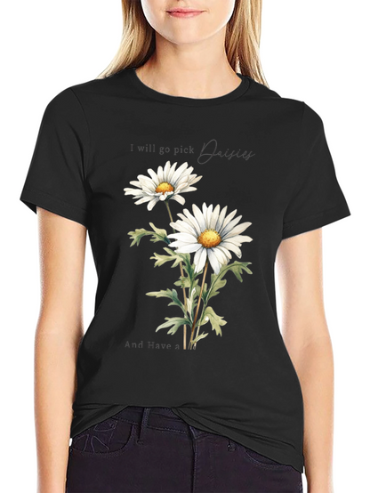 Daisy Flower Graphic Tee - Soft Cotton Black T-Shirt