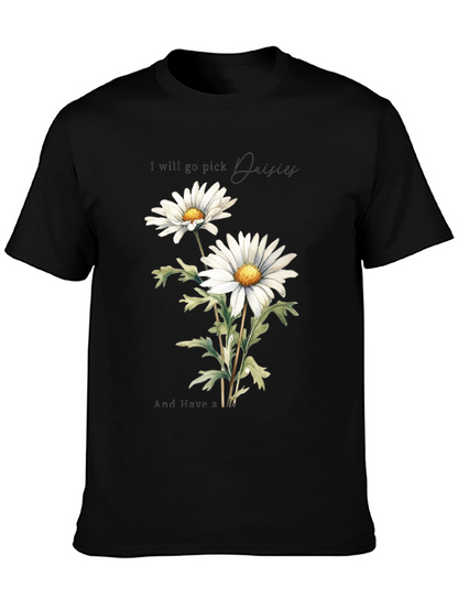 Daisy Flower Graphic Tee - Soft Cotton Black T-Shirt