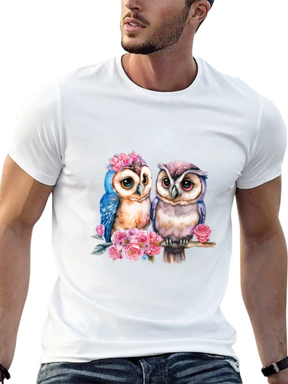 Owl Couple T-Shirt - Floral Design