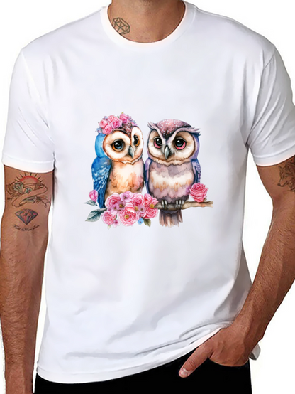 Owl Couple T-Shirt - Floral Design