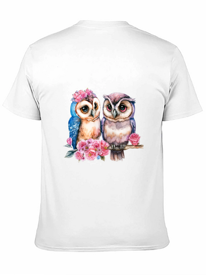 Owl Couple T-Shirt - Floral Design