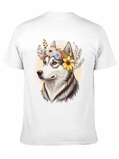 Floral Husky Graphic Tee - Unisex Black T-Shirt