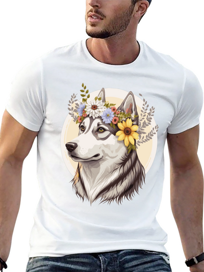 Floral Husky Graphic Tee - Unisex Black T-Shirt