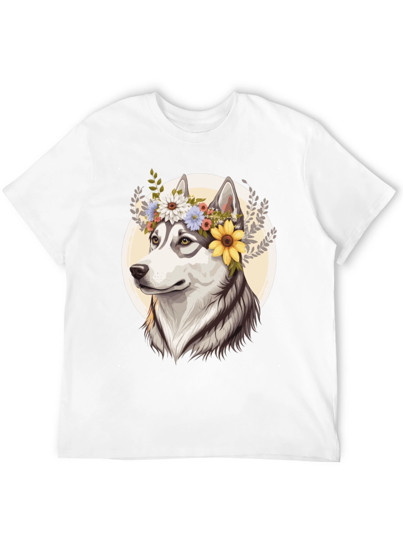 Floral Husky Graphic Tee - Unisex Black T-Shirt