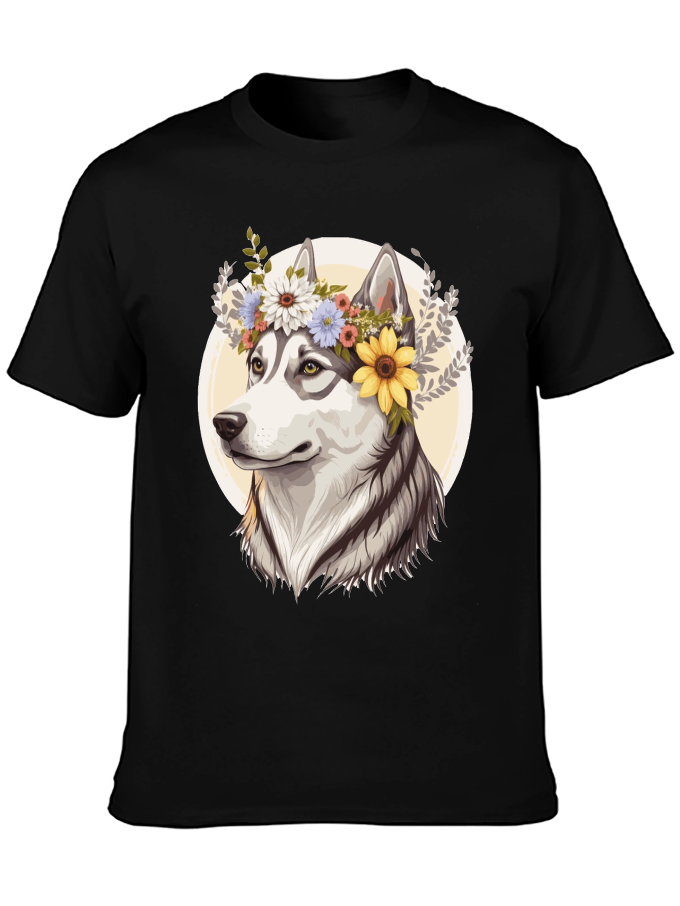Floral Husky Graphic Tee - Unisex Black T-Shirt