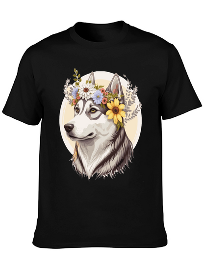 Floral Husky Graphic Tee - Unisex Black T-Shirt