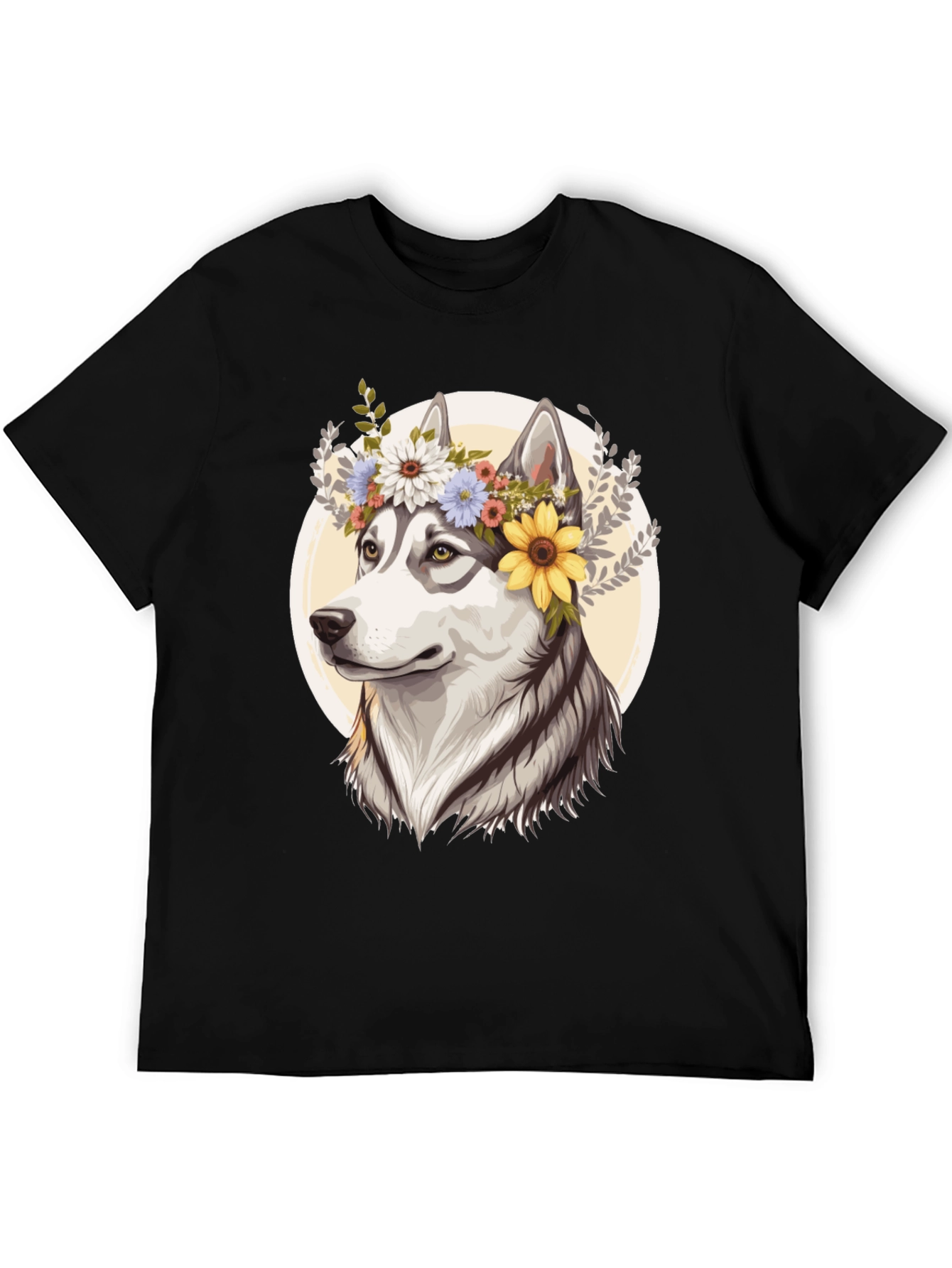 Floral Husky Graphic Tee - Unisex Black T-Shirt