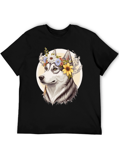 Floral Husky Graphic Tee - Unisex Black T-Shirt
