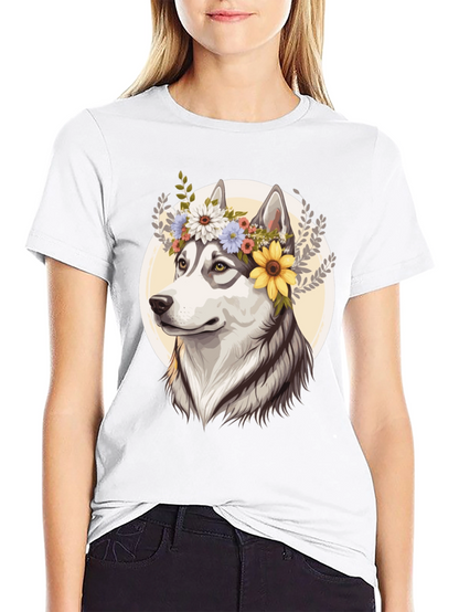 Floral Husky Graphic Tee - Unisex Black T-Shirt