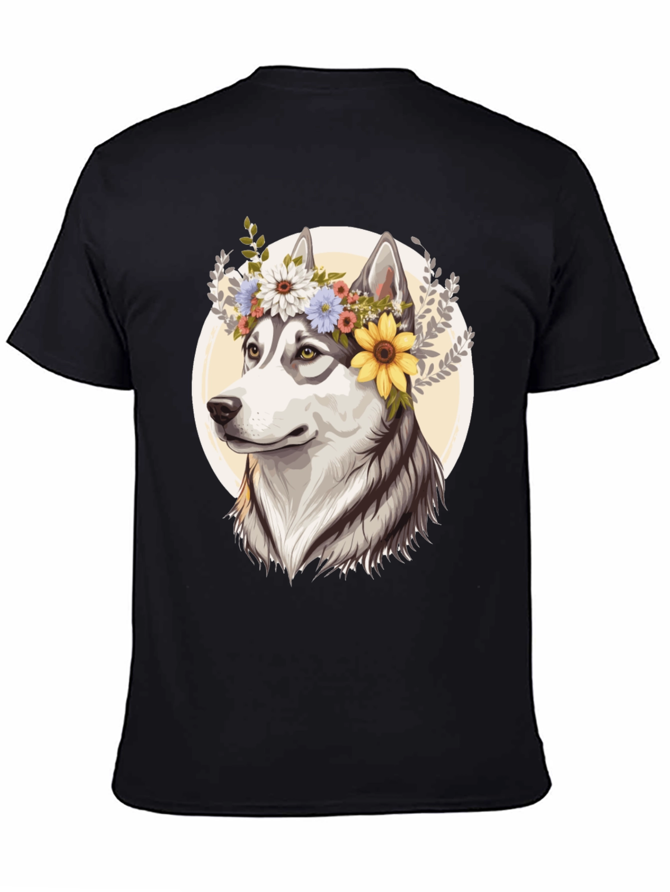 Floral Husky Graphic Tee - Unisex Black T-Shirt