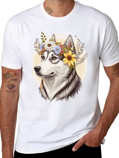 Floral Husky Graphic Tee - Unisex Black T-Shirt