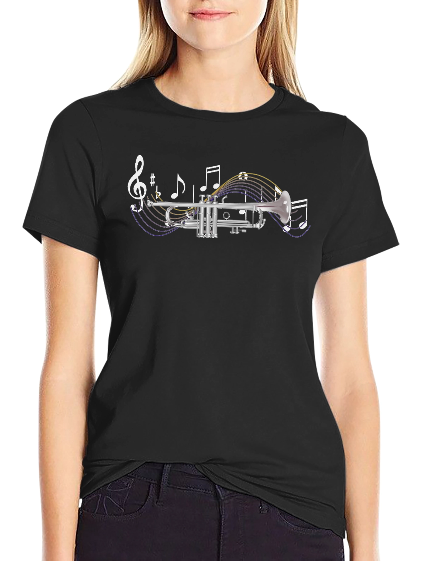 Trumpet & Music Notes Graphic T-Shirt