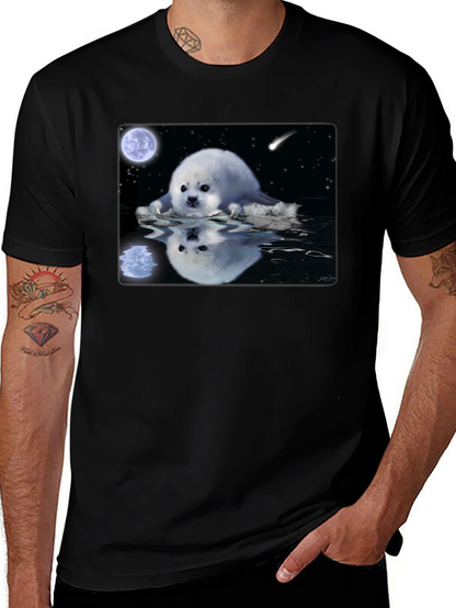 Seal Moon Reflection Graphic Tee - Black Cotton T-Shirt
