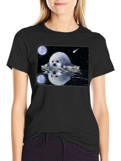 Seal Moon Reflection Graphic Tee - Black Cotton T-Shirt