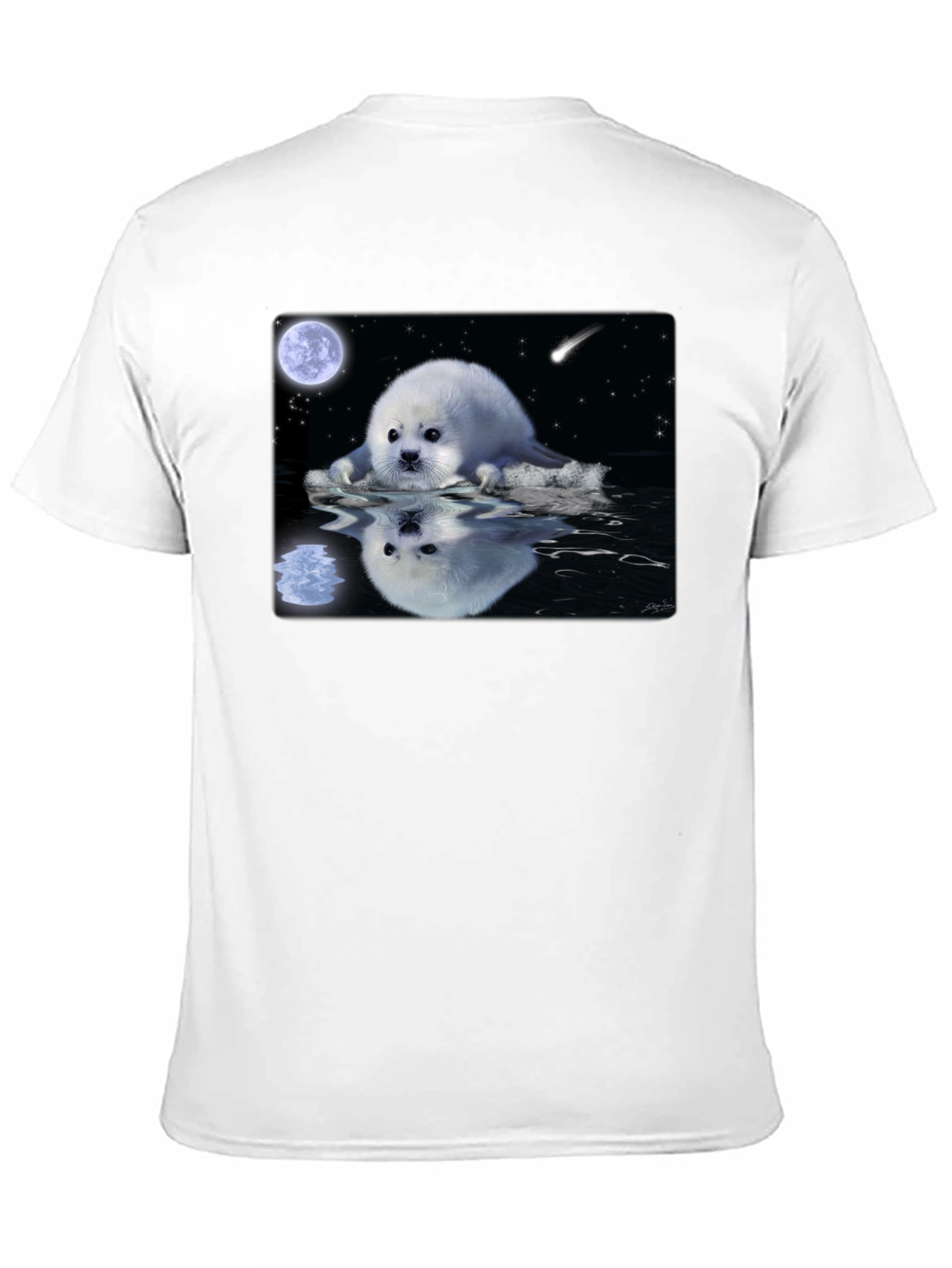 Seal Moon Reflection Graphic Tee - Black Cotton T-Shirt